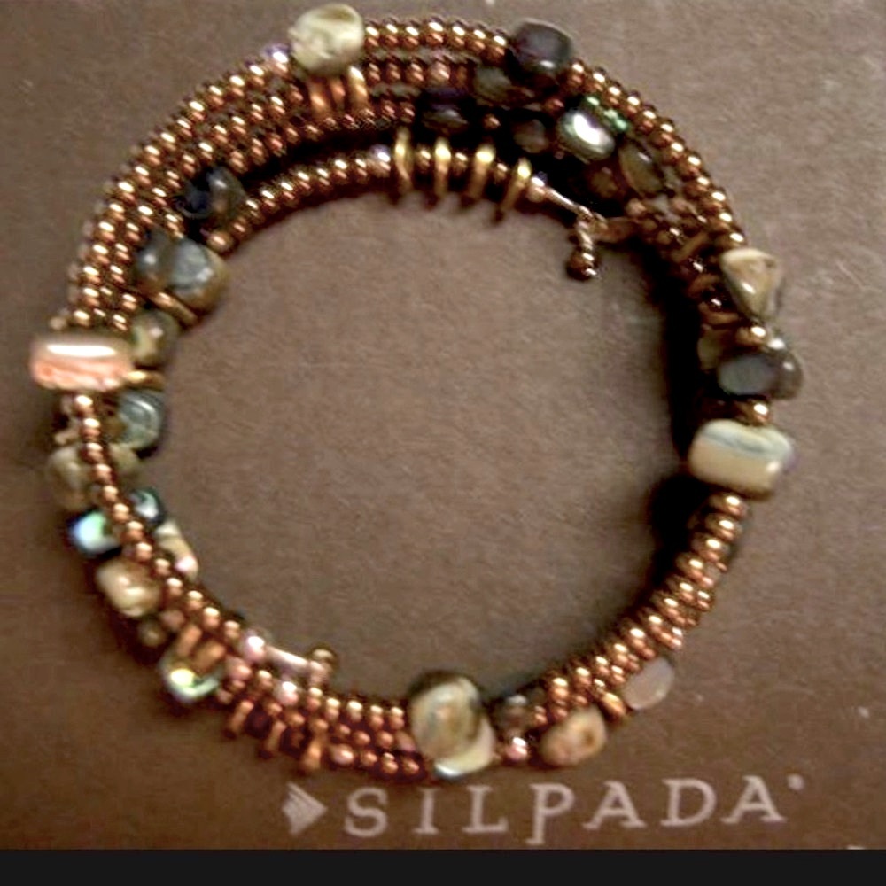 Silpada .925 Sterling Silver Abalone Shell and Gemstone Stretch Wrap Bracelet - Picture 3 of 4
